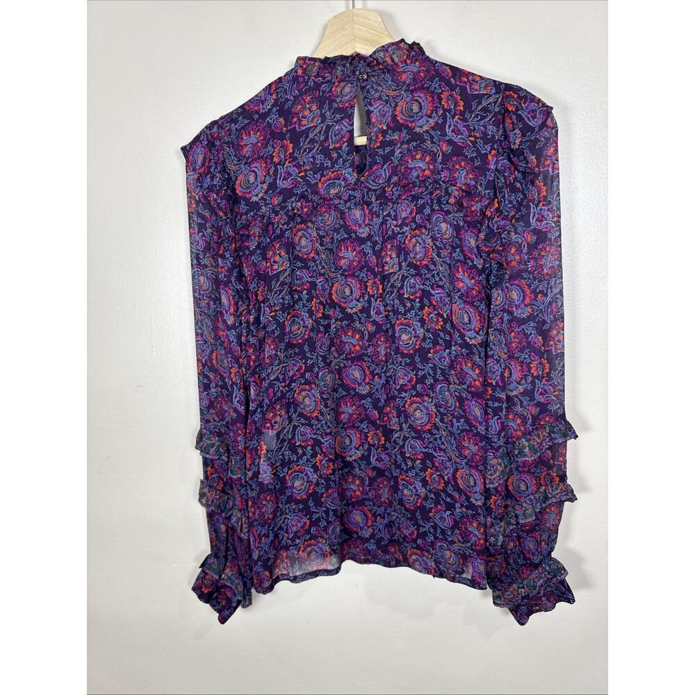 Cleobella Womens Peasant Blouse Ruffle Sheer Paisley Balloon Sleeve Boho S - Picture 10 of 13